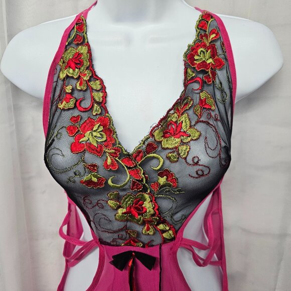 Y2K Pink Sheer Dress Whimsigoth Fairy Lace Floral Mesh Embroidered S - Picture 2 of 8